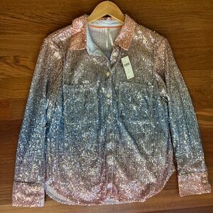 Anthropologie (Maeve) Ombre Sequin Shirt,  L petite (NWT)